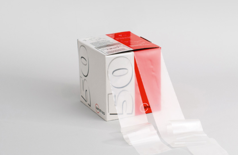 Sanstrap® 50 stretch strap box with 50 mm wide straps – lightweight solution with 50% material savings.
