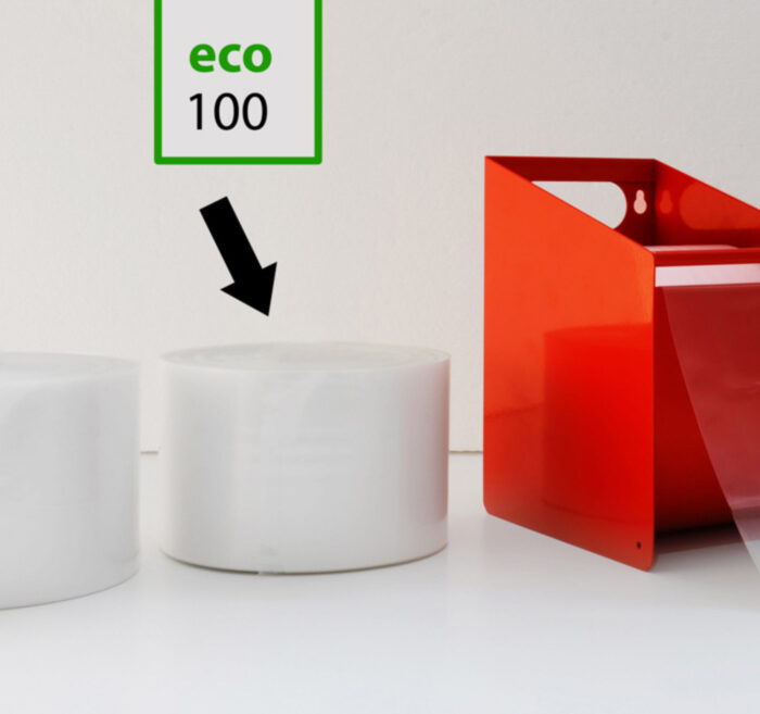 Nachfüllrollen für sanstrap® Metallbox, eco-Folie aus 90 % BioPE, 100 mm Breite,